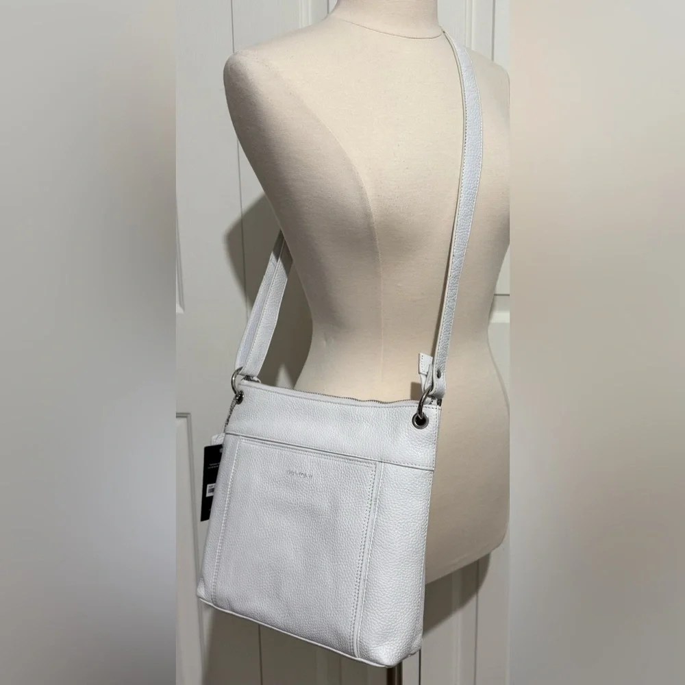 Mancini Trish Pebble Leather Crossbody Handbag with Organizer Bright White NWT